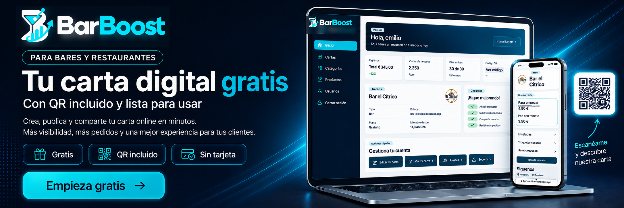 BarBoost — Tu carta digital gratis con QR incluido